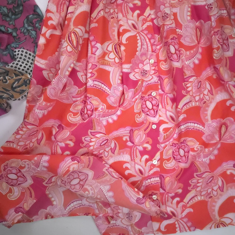 New Talbots Pocketed Belted Pink Floral Maxi Shirt Dress Sz 14 - Picture 8 of 8